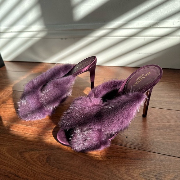 Aquazzura sandals/mule with high heels and mink fur size 37. W/ Box + dust bag - Picture 1 of 16